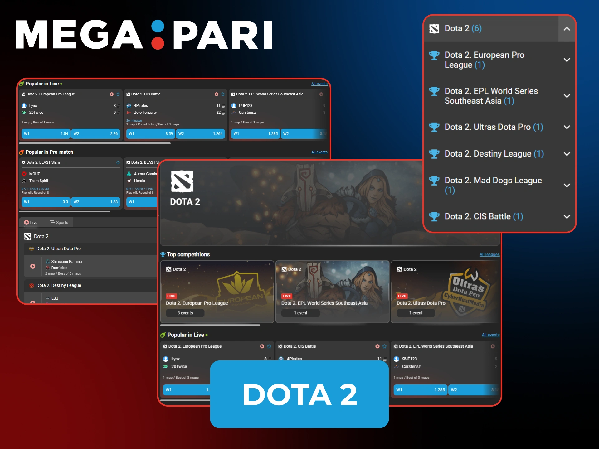 Make bets on your favourite Dota 2 players at Megapari.