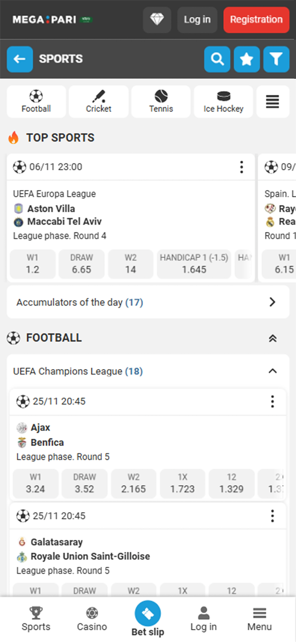 Bet on your favourite teams or predict match scores at Megapari Sports.