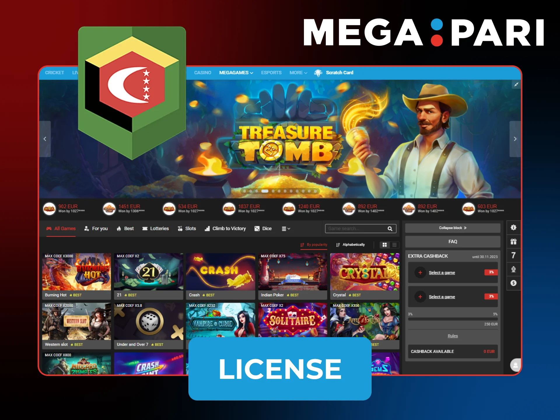 Enjoy your time only at licensed sources like Megapari Casino.
