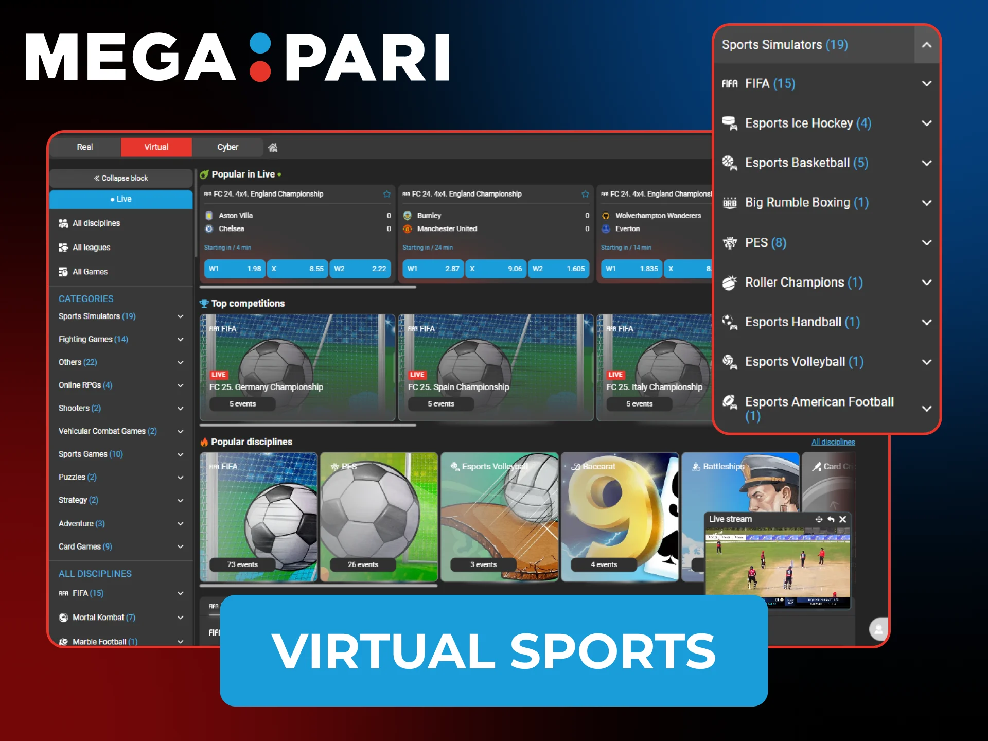 Place bets on AI-runned virtual sport games at Megapari.