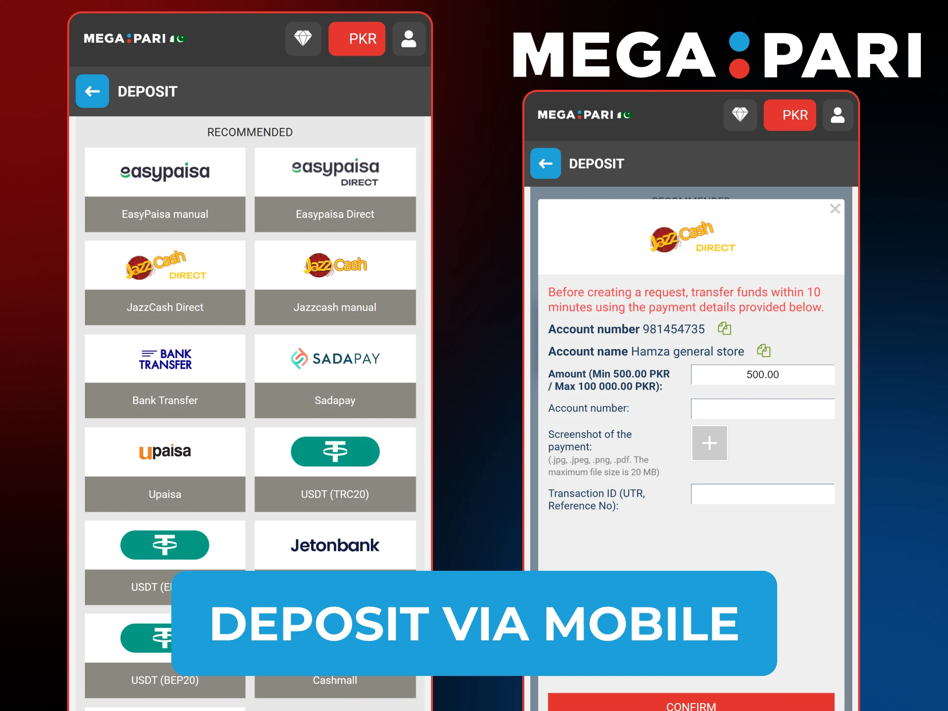 Learn how to make a fast deposit in Megapari mobile app today.