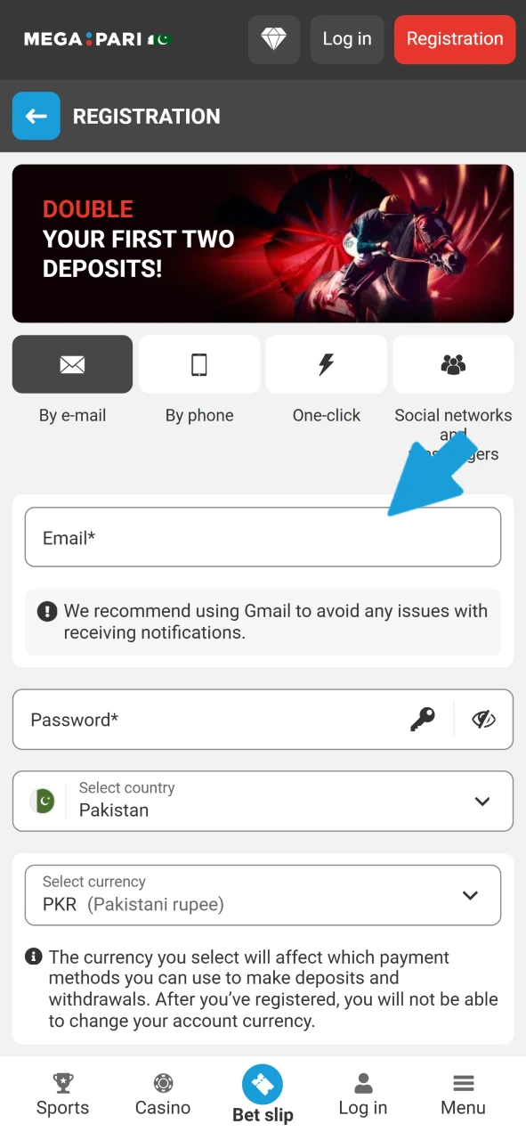 Provide your info at Megapari to register on the platform.