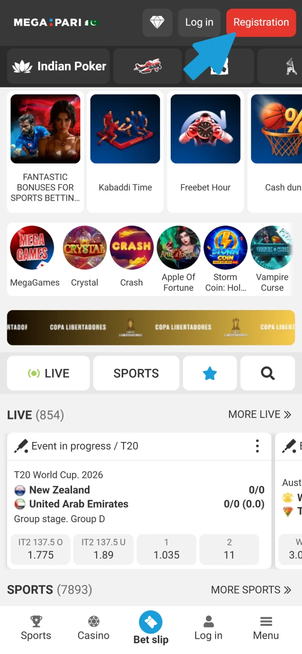 Click the button to start registration at Megapari.