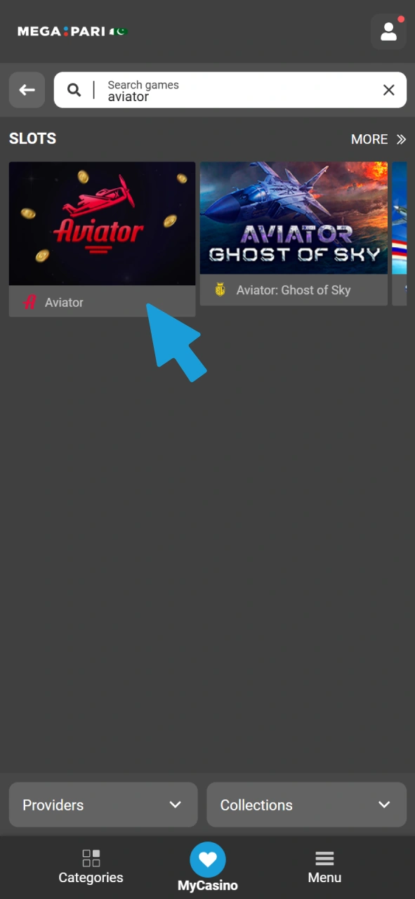 Launch the MegaPari Aviator game interface from the main casino lobby.