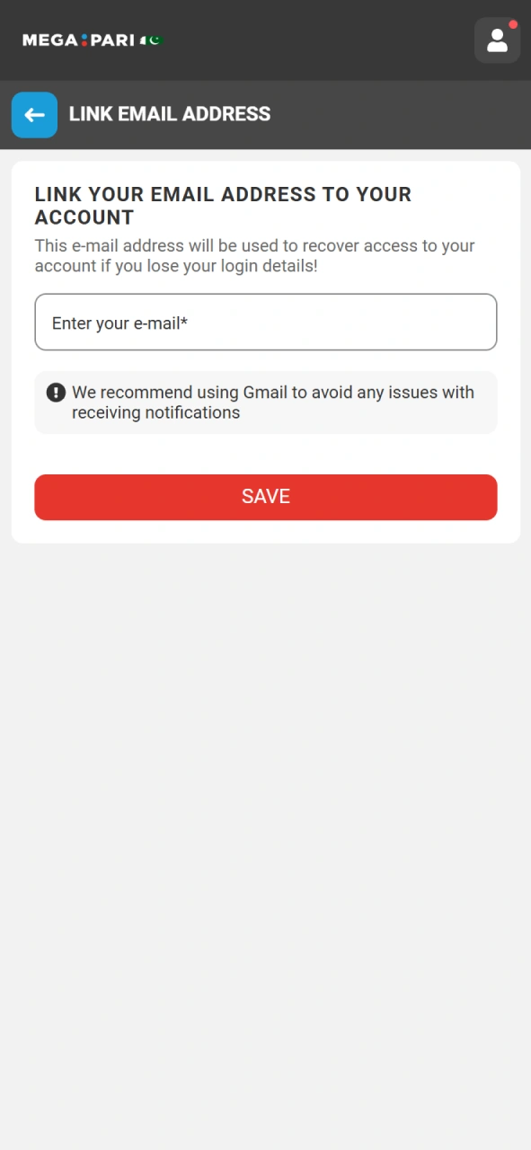 Authenticate your profile to begin playing MegaPari Aviator for real money.