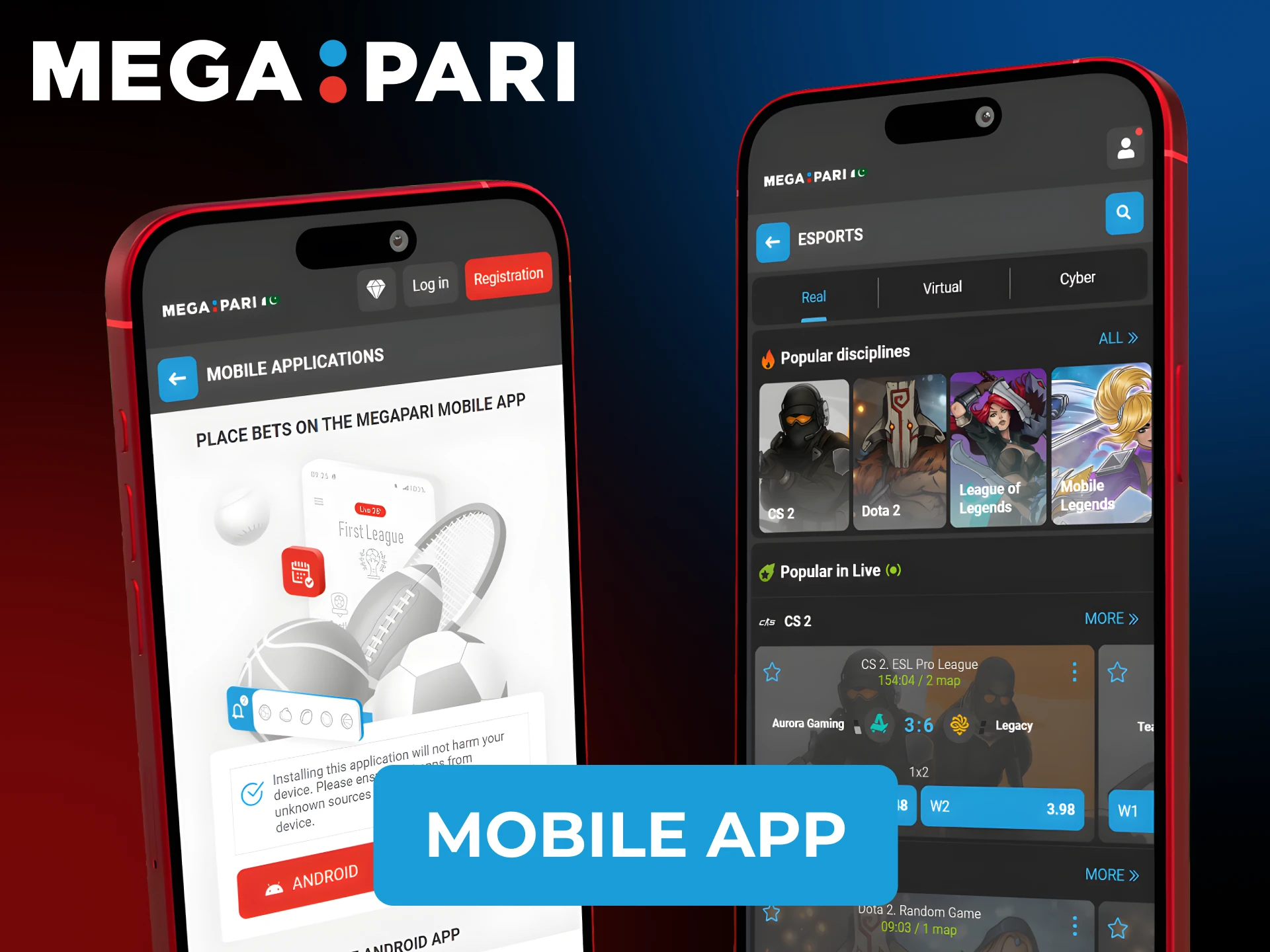 Access high-speed MegaPari Esports betting directly through the official mobile app.