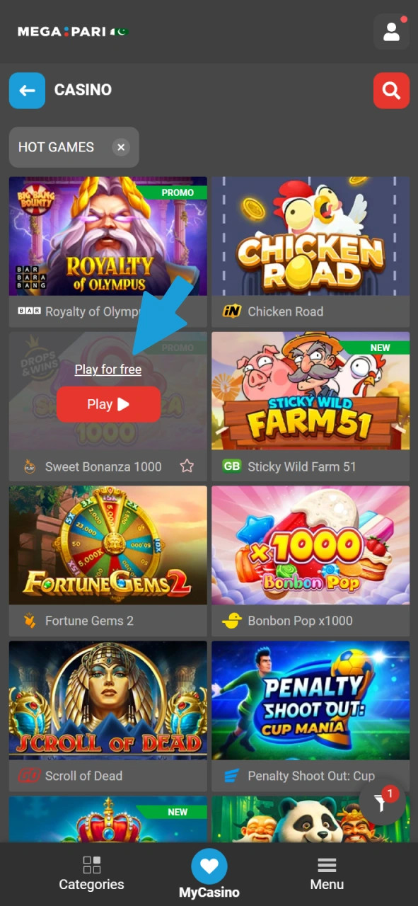 Practice your strategy by playing MegaPari Slots in free demo mode.