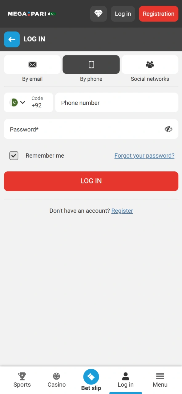 Log in to your profile to begin the MegaPari Withdraw process.