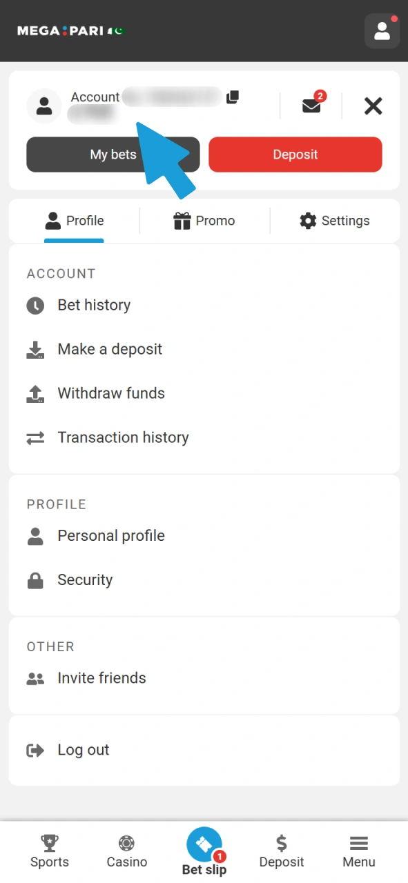 Monitor your request to Withdraw funds in the MegaPari transaction history.