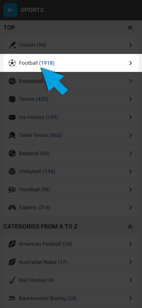 Find a football match in the extensive sportsbook section of Megapari.