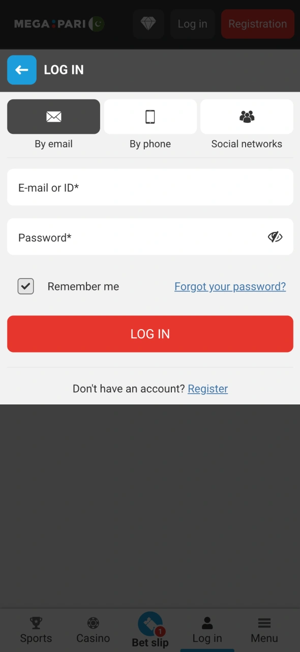 Log in to your personal Megapari profile to access the full range of features.